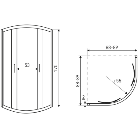 Kerra Aruba 90 GL cabină de duș curbată cromată fără tavă [1]