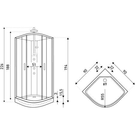 Kerra Cabină de duș cu hidromasaj Wega White 90x90 [6]