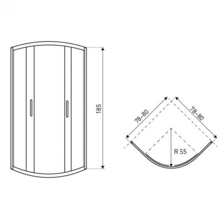 Kerra Cabină de duș cu ușă glisantă curbată MONTBLANC80 80x80 cm [2]