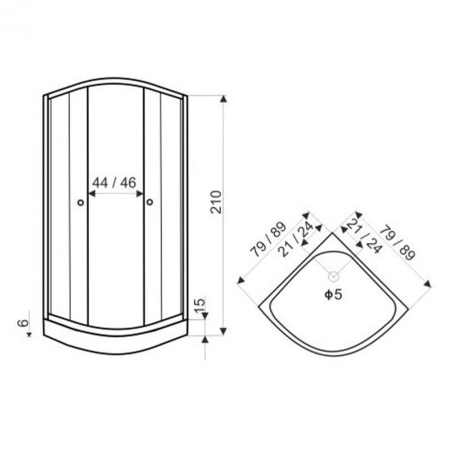 Kerra Cabină de duș curbată CLASICĂ cu perete posterior gri, 79x79x210 cm [2]