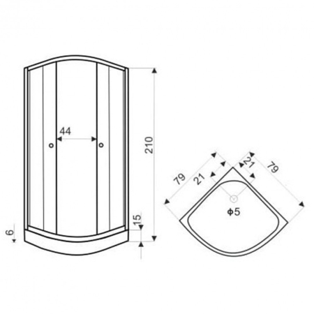 Kerra Cabină de duș curbată CLASICĂ cu perete posterior negru, dimensiune 80x80x209 cm [2]