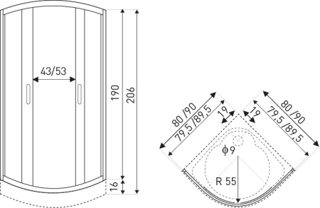 Kerra Cabină de duș curbată Intro 80x80 cu cădiță de duș [1]