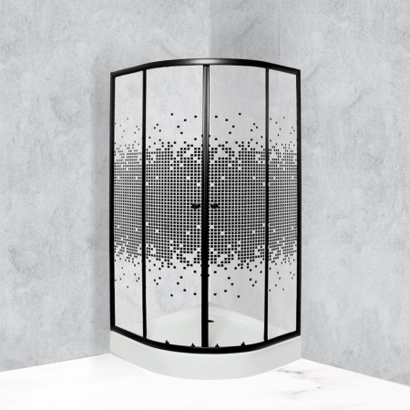 Kerra Cabină de duș curbată Pixel Black 80 cu cădiță de duș [1]