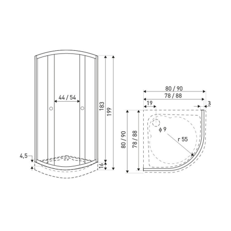 Kerra Cabină de duș curbată Pixel Black 90 fără cădiță de duș [3]
