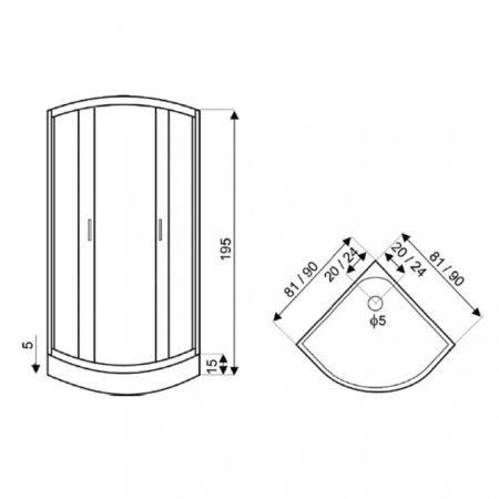 Kerra Cabină de duș curbată Xenia Duo Neagră 80x80 cm cu cădiță de duș [2]