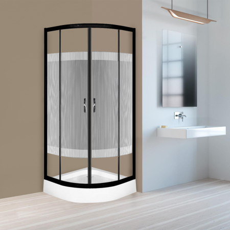 Kerra Cabină de duș curbată Xenia Duo Neagră 80x80 cm cu cădiță de duș [1]