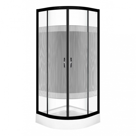 Cabină de duș semirotundă - Kerra Cabină de duș curbată Xenia Duo Neagră 90x90 cm cu cădiță de duș