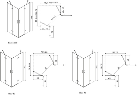 Kerra Cabină de duș pătrată Flow Black cu ușă cu balamale fără cădiță de duș [2]