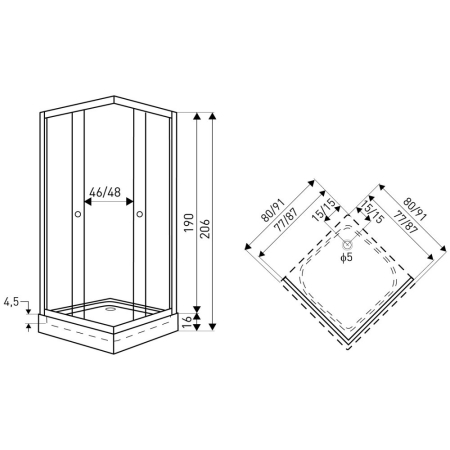 Kerra Cabină de duș pătrată Madera 80x80 cm cu cădiță de duș [4]