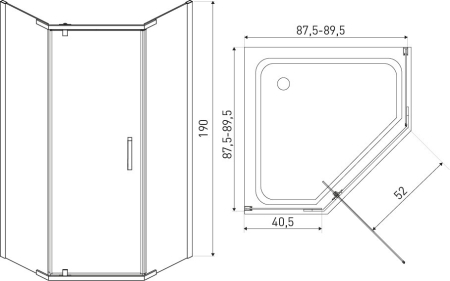 Kerra Cabină de duș pătrată Metro cu ușă batantă fără cădiță de duș [1]