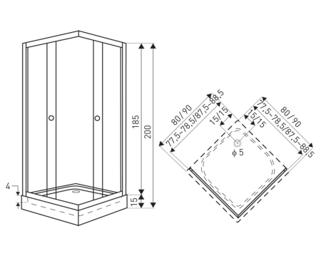 Kerra Cabină de duș pătrată Xenia SQ 80 albă cu tavă Victor plus [1]