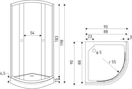 Kerra Cabină de duș Pixel 90 neagră curbată cu tavă XN [1]