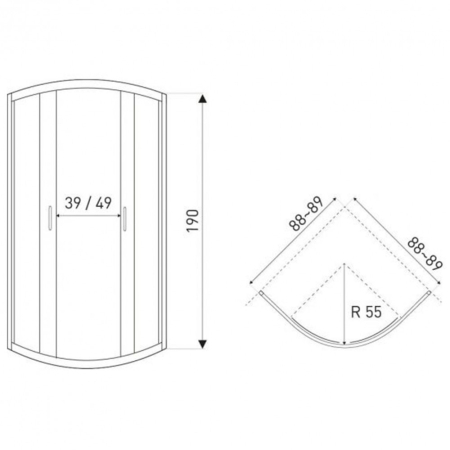 Kerra Cabină de duș Tiara 90x90 cm cu ușă glisantă curbată, fără cădiță de duș [1]