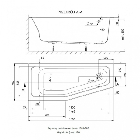 Kerra Cadă de baie asimetrică Keos 160 stânga [2]