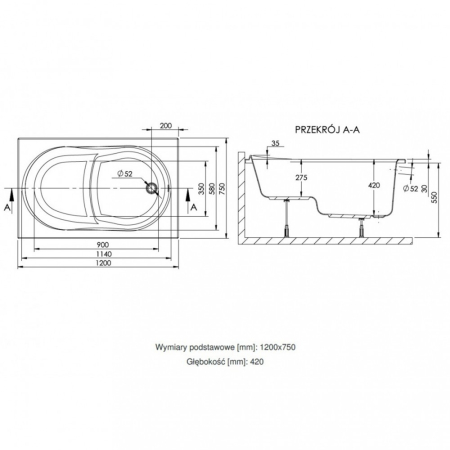 Kerra Cadă de baie dreaptă Wivea 120 [1]