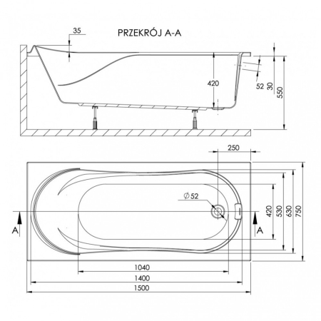 Kerra Cadă de baie dreaptă Wivea 150 [2]