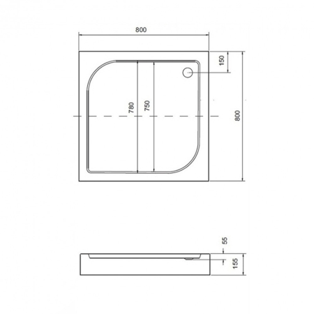 Kerra Cădiță de duș pătrată acrilică Oskar - joasă 80x80 cm [2]
