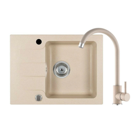 Produse temporar indisponibile - Kerra Chiuvetă Coast 25 cu un singur bazin din granit cu tavă de scurgere și robinet Mona - bej