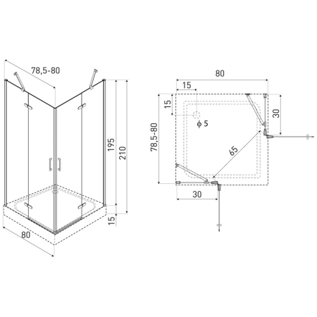 Kerra Flow Black 80 cabină de duș unghiulară cu tavă de duș [1]