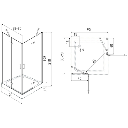Kerra Flow Black 90 cabină de duș unghiulară cu tavă de duș [1]