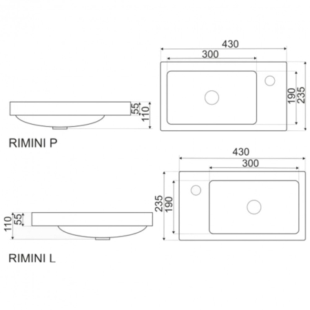 Kerra RIMINI-P Chiuvetă Rimini cu design ceramic, instalare pe partea dreaptă 43x23 cm [1]