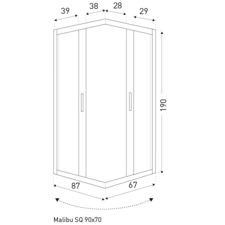 Kerra Malibu SQ 90x70 Cabină de duș pătrată fără tavă de duș [1]