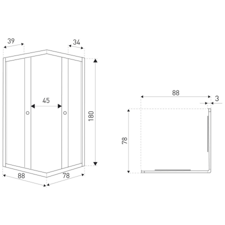 Kerra Olga SQ Element 80x90 negru pătrat cabină de duș fără tavă [1]