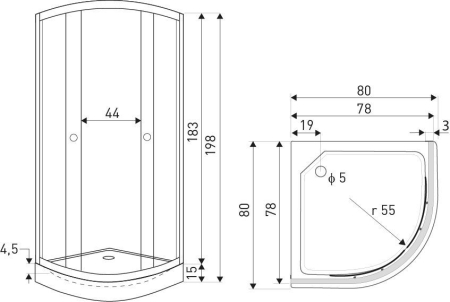 Kerra Pixel 80 cabină de duș curbată neagră cu tavă XN [1]