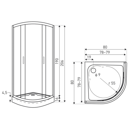 Kerra Soho Black 80 cabină de duș curbată cu tavă de duș Alan [2]