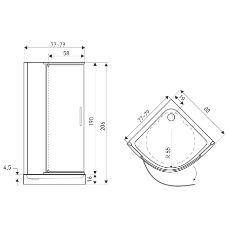 Kerra Splash Black 80 cabină de duș curbată cu tavă de duș [4]