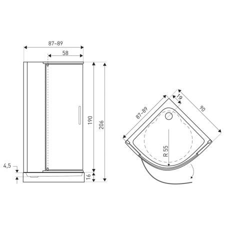 Kerra Splash Black 90 cabină de duș curbată cu tavă de duș [1]