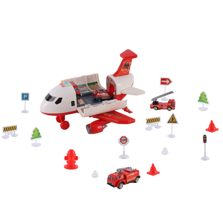Leziter Avion de transport pentru pompieri cu 4 mașini de pompieri, accesorii, efecte luminoase și sonore [2]