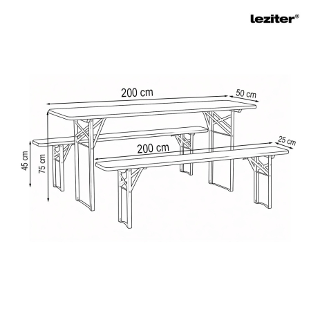 Leziter Banc de bere set pliabil cadru din oțel pin 200x50 cm [2]