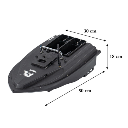 Leziter Barcă de momeli X1 GPS 4G cu compartiment dublu pentru hrănire, ejecție spate, negru [2]