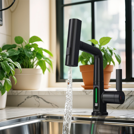 Leziter Robinet mixer multifuncțional pentru chiuvetă Mara cu afișaj digital negru [1]