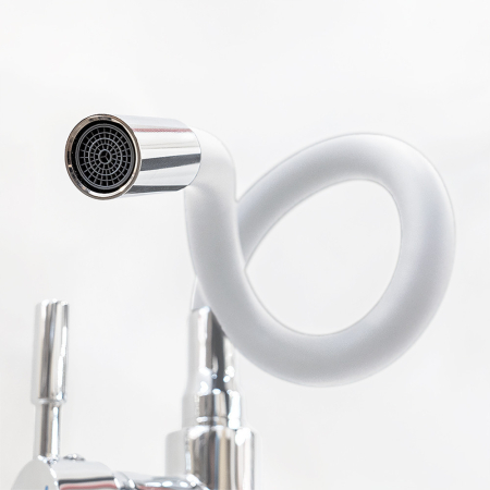 Leziter Robinet mixer pentru chiuvetă pe piedestal Corin cu gura de scurgere flexibilă alb [7]