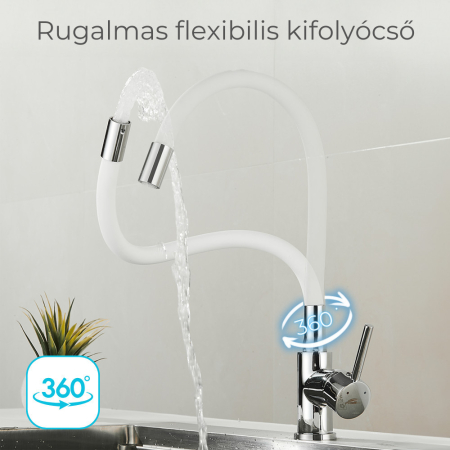 Leziter Robinet mixer pentru chiuvetă pe piedestal Corin cu gura de scurgere flexibilă alb [1]