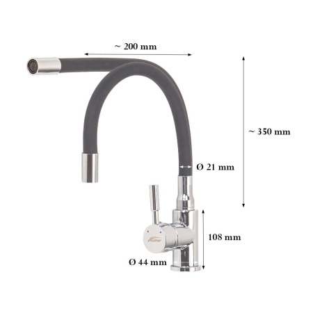 Leziter Robinet mixer pentru chiuvetă cu piedestal Corin cu gura de scurgere flexibilă gri [5]