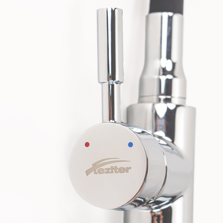 Leziter Robinet mixer pentru chiuvetă cu piedestal Corin cu gura de scurgere flexibilă gri [9]