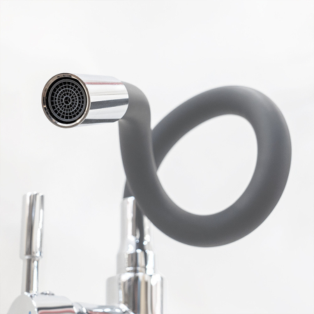 Leziter Robinet mixer pentru chiuvetă cu piedestal Corin cu gura de scurgere flexibilă gri [7]