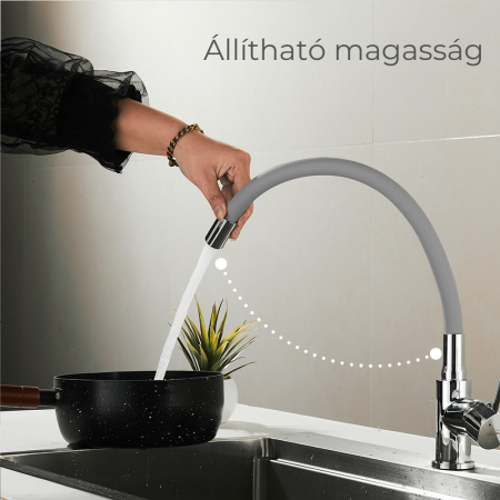 Leziter Robinet mixer pentru chiuvetă cu piedestal Corin cu gura de scurgere flexibilă gri [2]