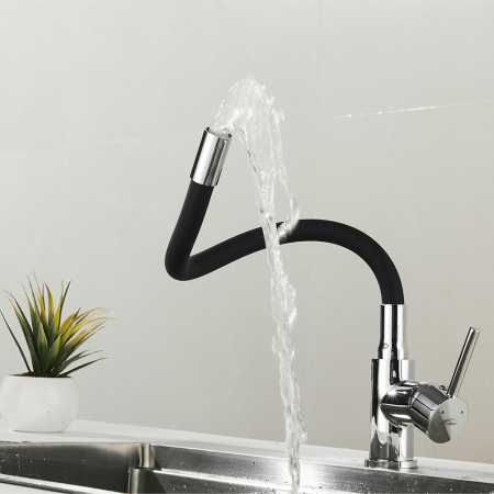 Leziter Robinet mixer pentru chiuvetă cu piedestal Corin cu gura de scurgere flexibilă negru [6]