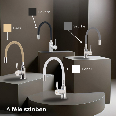 Leziter Robinet mixer pentru chiuvetă cu piedestal Corin cu gura de scurgere flexibilă negru [4]