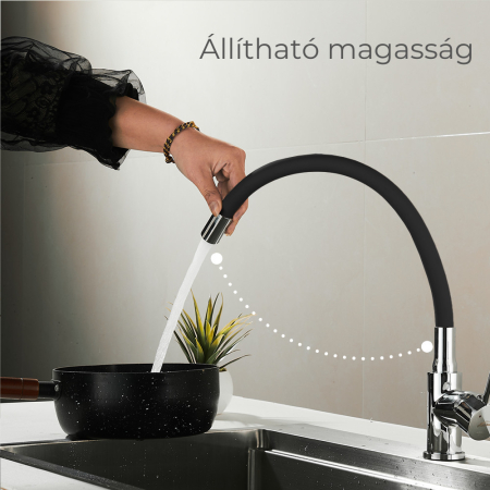 Leziter Robinet mixer pentru chiuvetă cu piedestal Corin cu gura de scurgere flexibilă negru [2]