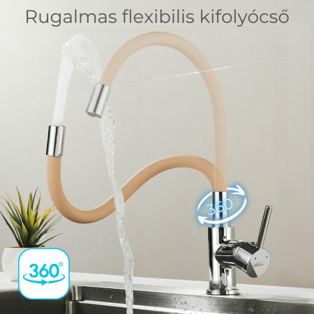 Leziter Robinet mixer pentru chiuvetă cu piedestal Corin cu gura de scurgere flexibilă bej [1]