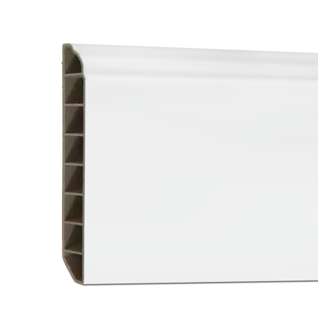 Pardoseli și placări pereți - Leziter Bordură de podea din vinil SPC Alb-zăpadă 2400x100x12 mm