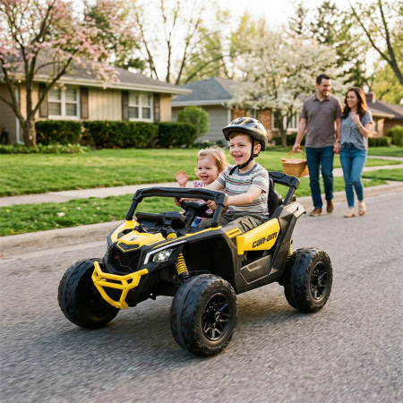 Leziter Buggy electric pentru copii Can-Am Maverick 4x4, galben, pentru 2 persoane [1]