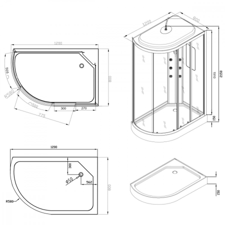 Leziter Cabină de duș cu hidromasaj Aria cu instalare pe partea dreaptă [2]