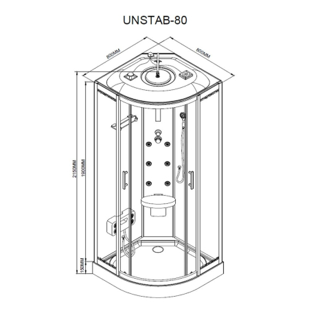 Leziter Cabină de duș cu hidromasaj curbată Vital Black 80x80 cm [2]