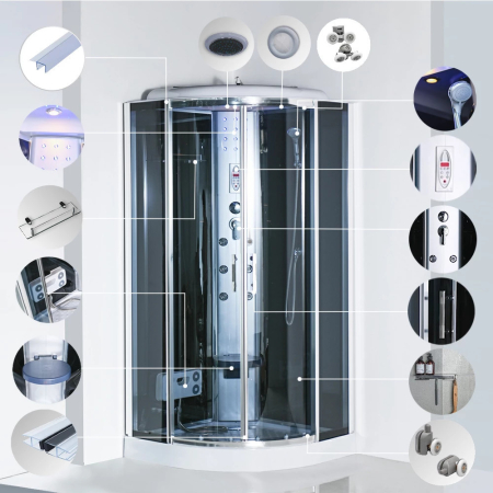 Leziter Cabină de duș cu hidromasaj curbată Vital Black 90x90 cm [6]